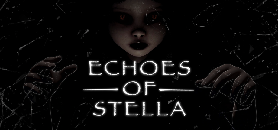 Echoes of Stella key art — protagonist stands in darkness as a sound pulse reveals a vast, ruined hall